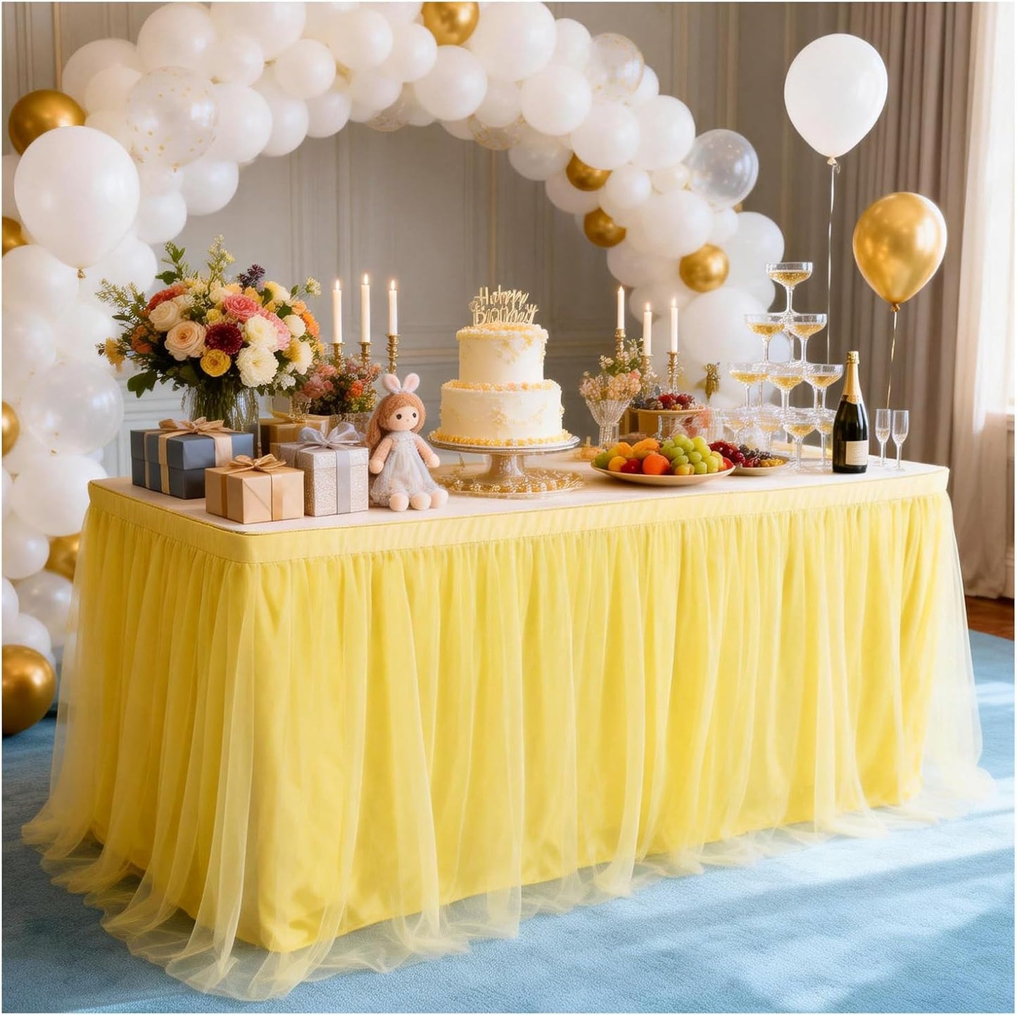 THARAHT Tulle Table Skirt 6FT 180CM Long for Rectangle Tables Round Tables Ruffle Desk Skirt for Princess Girls Birthday Party Cake Dessert Decorations Table Skirt