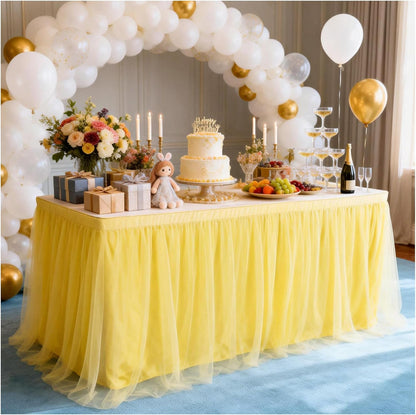 THARAHT Tulle Table Skirt 6FT 180CM Long for Rectangle Tables Round Tables Ruffle Desk Skirt for Princess Girls Birthday Party Cake Dessert Decorations Table Skirt