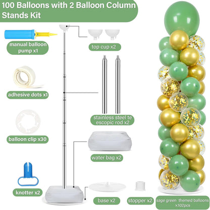 2 Set Black and Gold Balloons Column Stand Kit with 100 Balloons Adjustable Balloon Stand with Bases for Floor Black Gold Confetti Balloon Column Kit for Bridal Shower Valentine Birthday Party Decor