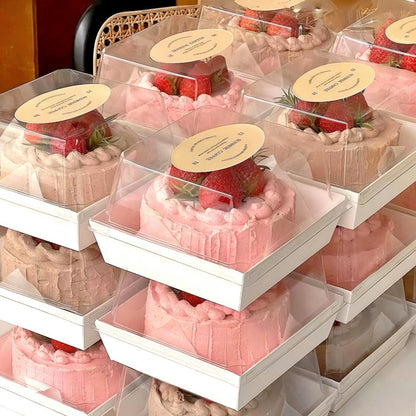 Ocmoiy 7x7x4 Inches White Paper Cake Boxes with Clear Lids for 6 Inch Cakes, 20 Pack Square Disposable Cake Bakery Take Out Containers, To Go Dessert Boxes