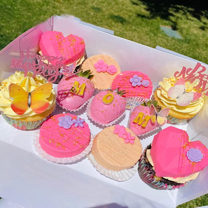 Weraru 58Pcs Edible Butterfly and Flowers Cake Topper Cupcake Toppers Wedding Themed Party Birthday Cake Decoration Mixed Size & Colour