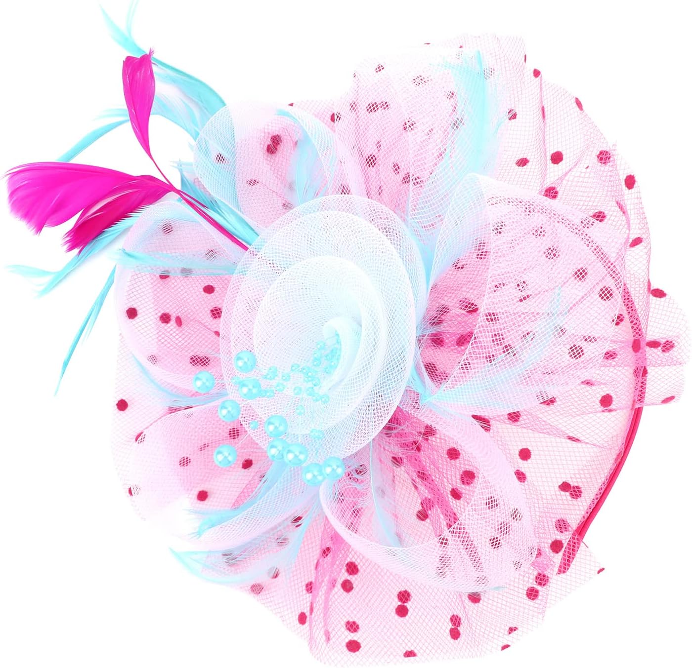 DRESHOW Fascinators Hat Flower Mesh Ribbons Feathers on a Headband and a Clip Tea Party Headwear for Girls and Women - Colors A