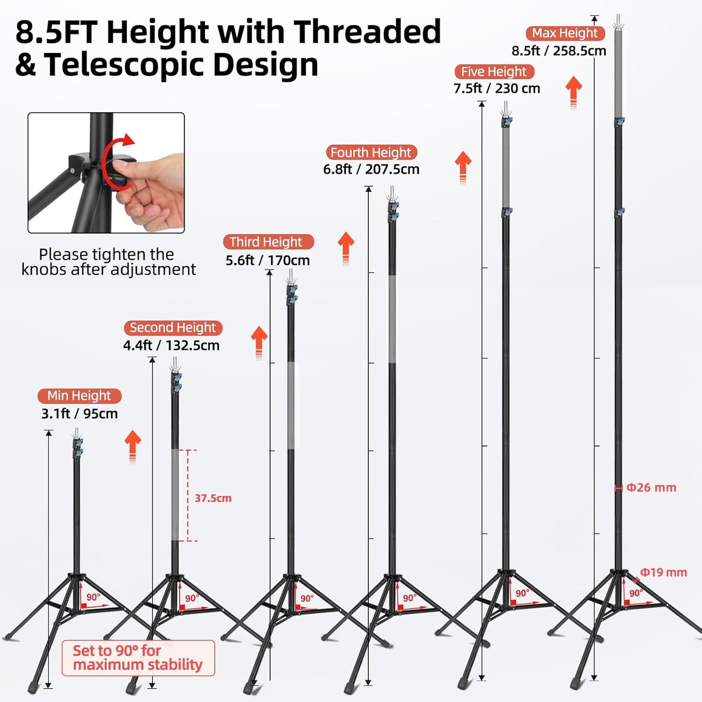 Hemmotop Backdrop Stand 10x8ft (WxH), Photography Background Stand for Parties, Adjustable Photo Backdrop Stands Kit for Wedding, Photo Booth, Party, Decoration, Balloon, Projector Screen
