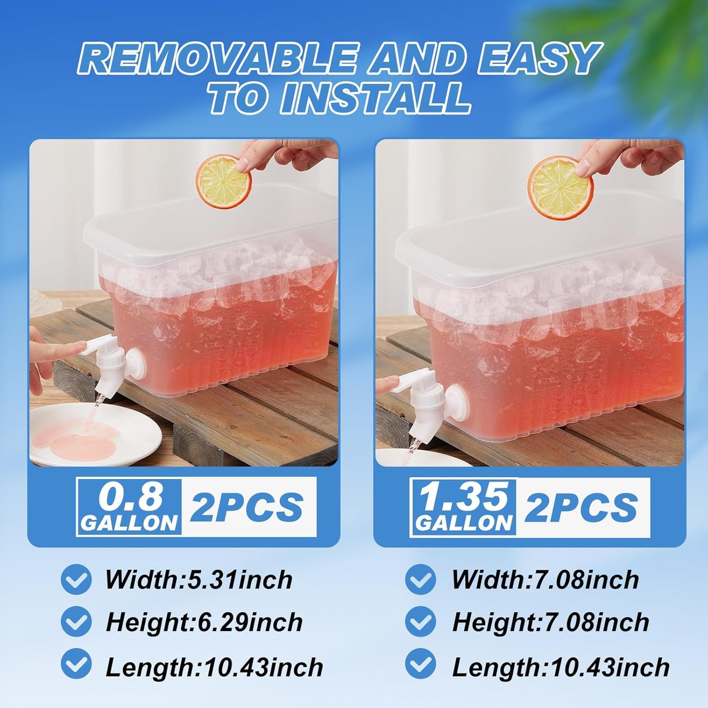 Hoolerry 4 Pack 0.8 Gallon Drink Dispenser for Fridge with Spigot Plastic Beverage Dispenser for Juice Lemonade Iced Tea Water Refrigerator Drink Container for Parties