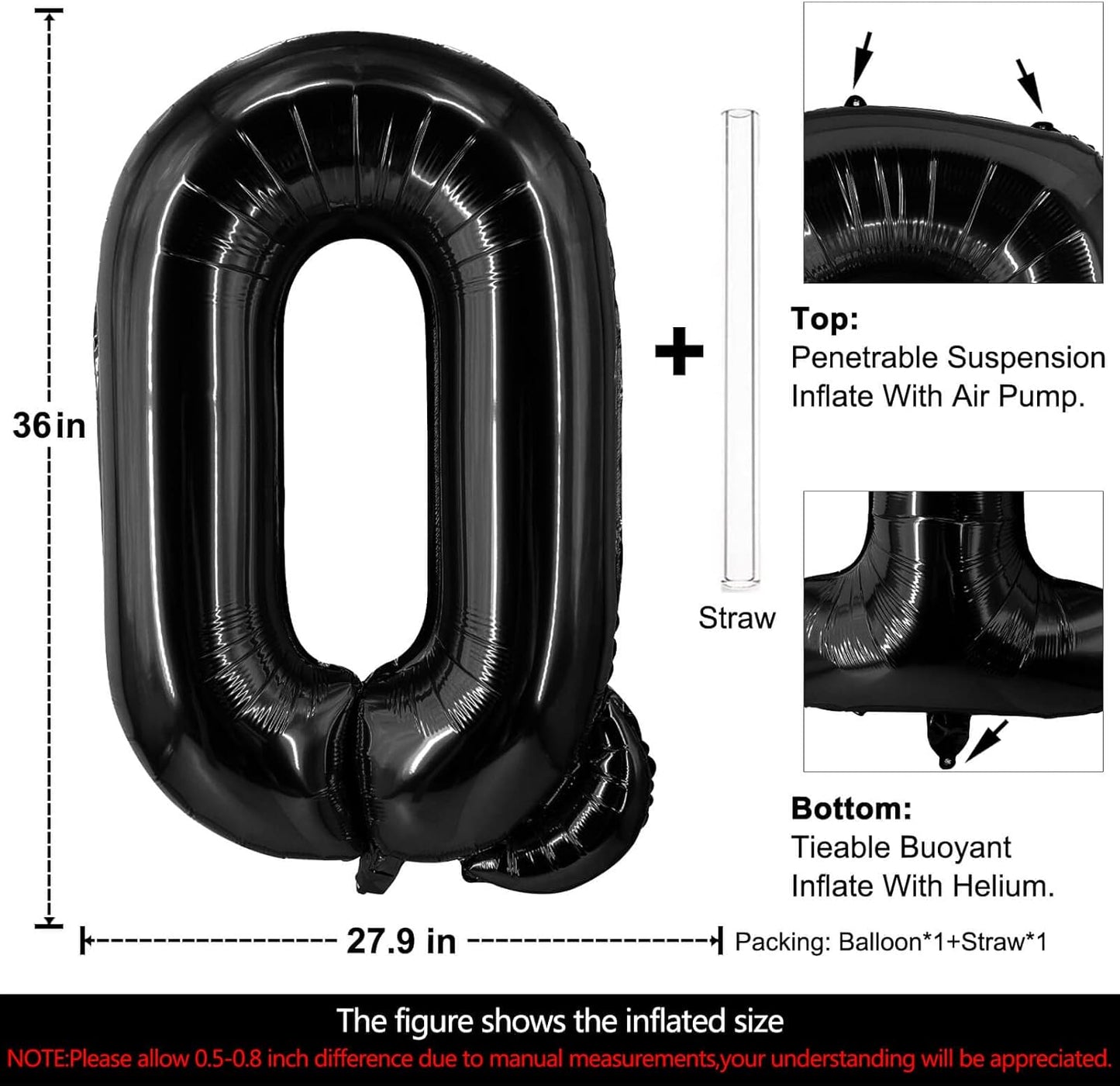 Lovoir 40 Inch Large Black Letter A Balloons Big Size Jumbo Mylar Foil Helium Balloon for Birthday Party Celebration Decorations Alphabet Black A