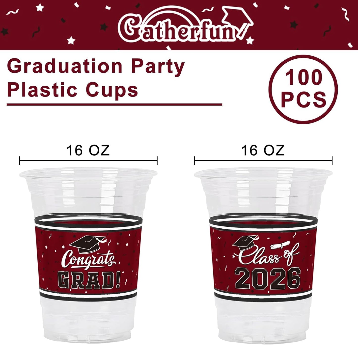 Gatherfun Graduation Decorations 2026-100 Pcs 16oz Blue Graduation Plastic Cups for Grad Party | Sturdy & Durable Drinkware for Grad Festivities | Essential Grad Party Supplies & Decorations