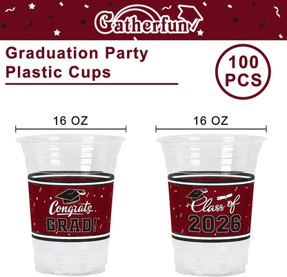 Gatherfun Graduation Decorations 2026-100 Pcs 16oz Blue Graduation Plastic Cups for Grad Party | Sturdy & Durable Drinkware for Grad Festivities | Essential Grad Party Supplies & Decorations