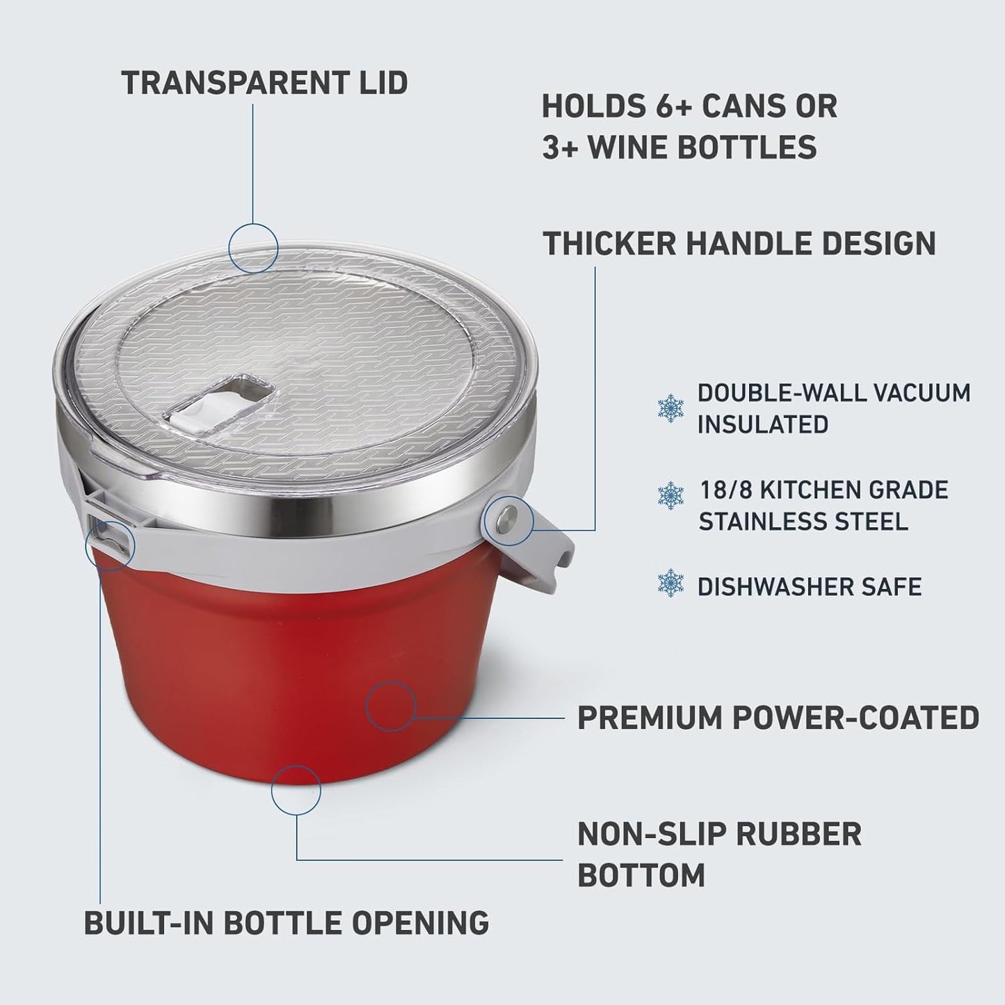 COKTIK 7L Insulated Ice Bucket with Lid，Double Wall Vacuum Stainless Steel Beverage Bucket Keeps Frozen Longer，Holds 6 Longnecks or 3 Bottles of Wine，for Cocktail, Champagne, Large Parties(Blue)