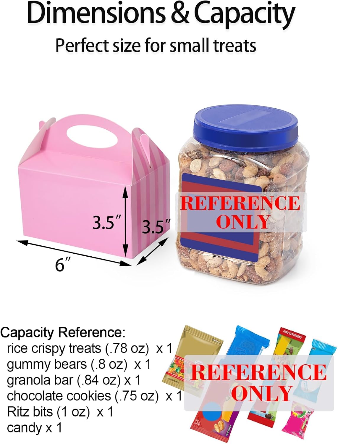 Happyhiram 50 Pcs Party Treat Boxes - White, 6 Inch Candy Boxes with Handle - Paper Cookie Gift & Snack Goodie Bags for Kids Birthday, Baby Shower, Wedding