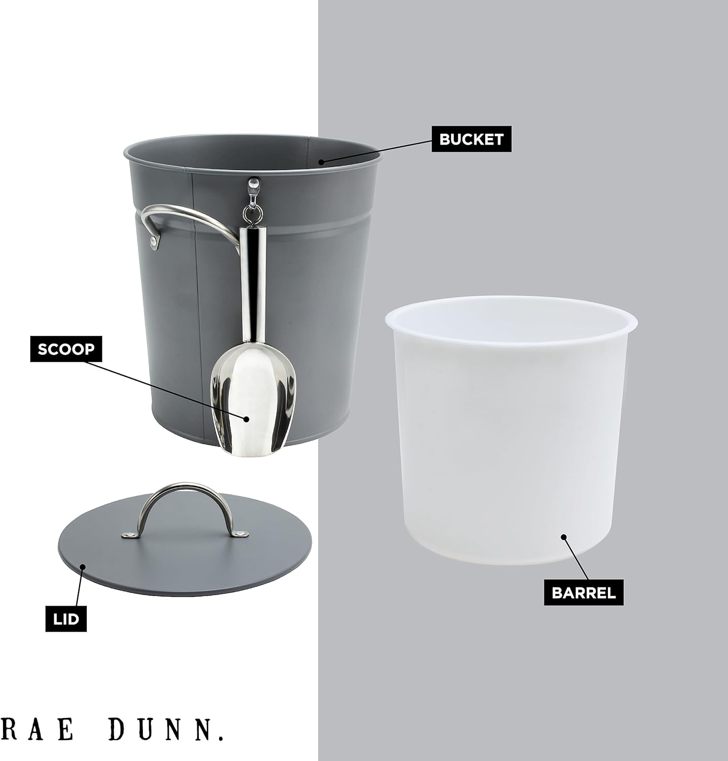 Rae Dunn Ice Bucket with Scoop - Stainless Steel Bucket with Handle, Lid and Ice Scooper - 4 Qt. Storage Bin for Ice Cubes for Bars, Parties, Backyard Barbeques, Picnics, and Camping (Sage)