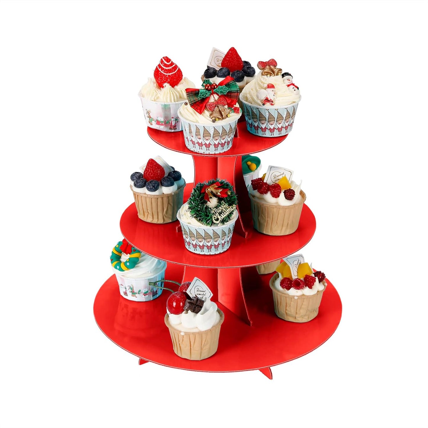 YLDW Cupcake Stand, 3-Tier Cupcake Stand Display, Cardboard Cup Cake Tower Stand, Disposable Dessert Stand for Birthday Tea Party Baby Shower Treat Decorations, Pink