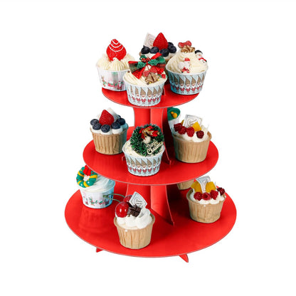 YLDW Cupcake Stand, 3-Tier Cupcake Stand Display, Cardboard Cup Cake Tower Stand, Disposable Dessert Stand for Birthday Tea Party Baby Shower Treat Decorations, Pink
