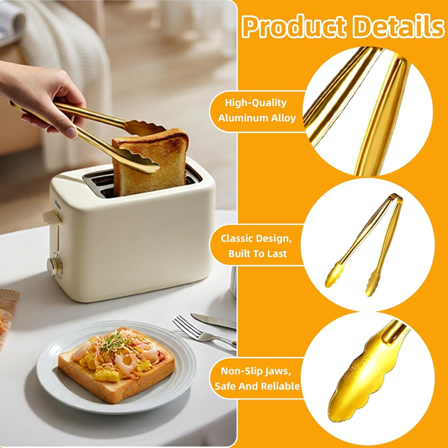 Mini Food Serving Tongs - 4pcs Gold Small Stainless Party Dessert Tongs Buffet Supplies Tong for Ice Sugar Cube Salad Appetizers
