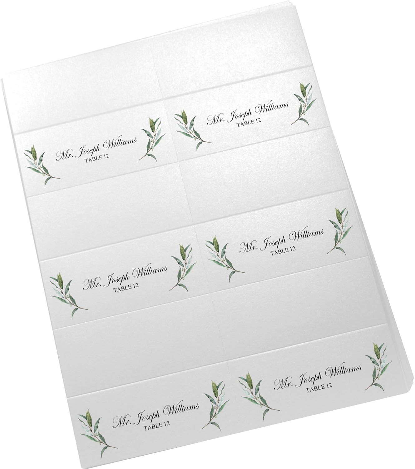 Laurel Wreath and Greenery Corner Printable Place Cards, Set of 60 (10 Sheets), Laser & Inkjet Printers - Wedding, Party, Dinner, and Special Events - Made in the USA