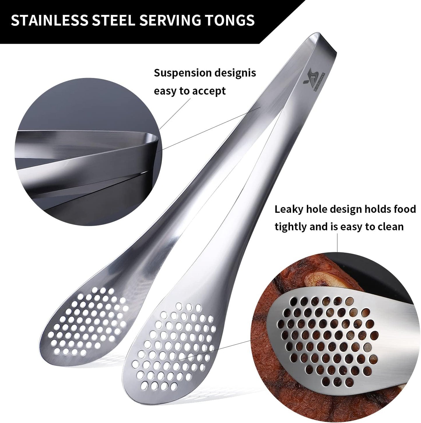 MSY BIGSUNNY 9 inch Buffet Tongs, Set of 2 Stainless Steel Food Serving Tongs