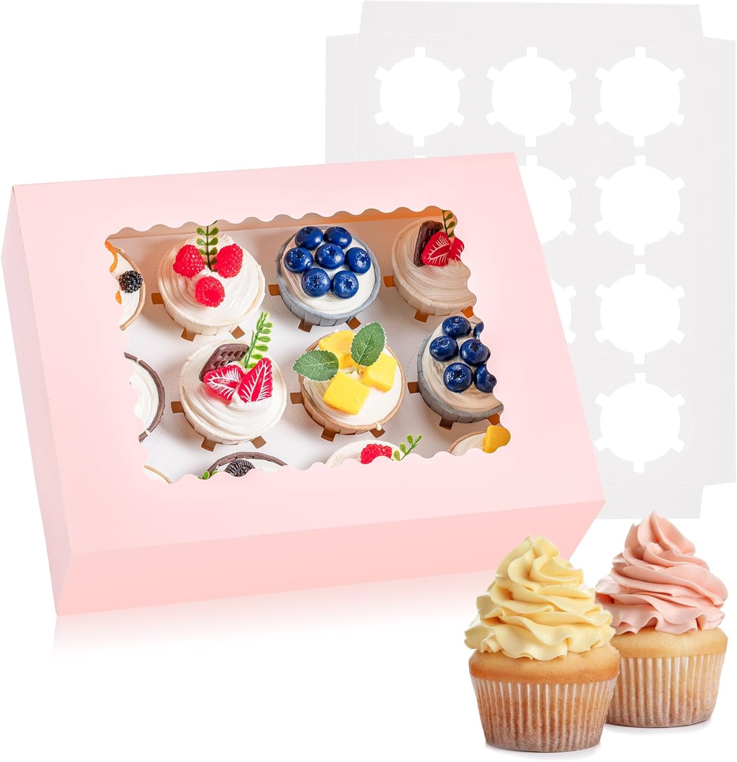 Hoewina 6PCS Cupcake Boxes - Hold 12 Count Cupcake Containers with Window, Food Grade Cupcake Holder Easy Transport and Presentation - Ideal for Cupcakes, Desserts, and More