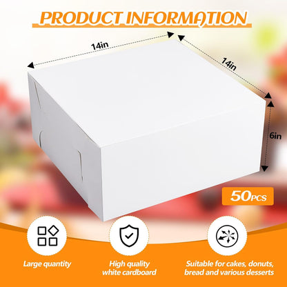 Ireer 50 Pack 12 x 12 x 5 Inch White Cake Boxes Cardboard Bakery Boxes for Pie Pastry Cookie