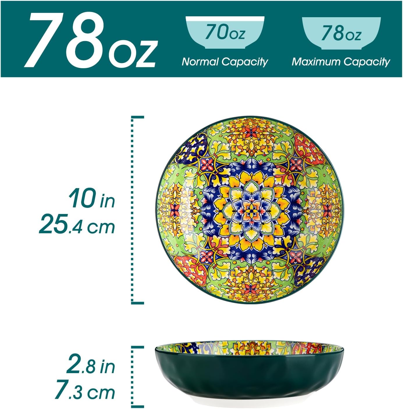 vancasso Large Serving Bowls, 78 Oz Extra Large Salad Bowls Set of 2, Bohemian Decorative Bowls for Salad, Fruit, Pasta and Dinner, Serving Dishes Set for Party, Dishwasher & Microwave Safe－Red