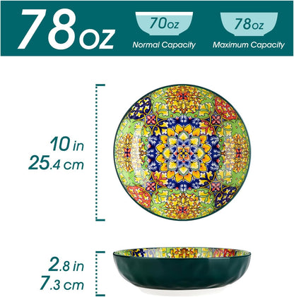 vancasso Large Serving Bowls, 78 Oz Extra Large Salad Bowls Set of 2, Bohemian Decorative Bowls for Salad, Fruit, Pasta and Dinner, Serving Dishes Set for Party, Dishwasher & Microwave Safe－Red