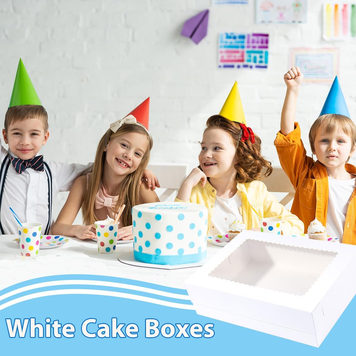 JJO 14x10x4 Inches 10 Pack Cake Boxes with Cake Board,White Bakery Boxes for Quarter Sheet Cakes,Donuts,Cupcakes, Brownie&Pie