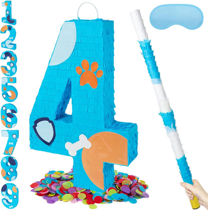 PCFING 20 Inch Dog Paw Number 1 Piñata with 30 Inch Piñata Stick Blindfold Confetti for Boy Girl Adults Birthday Party Decorations, Anniversary Celebration, Fiesta