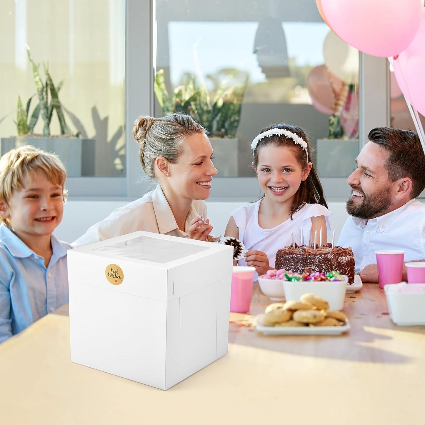 12Pcs 8x8x8 Inches Cake Boxes, Pink Square Bakery Boxes with Window, Disposable Cake Carrier Container for Pastries, Pie, Cookies, Chocolates, Cupcakes, Birthday Party, Wedding