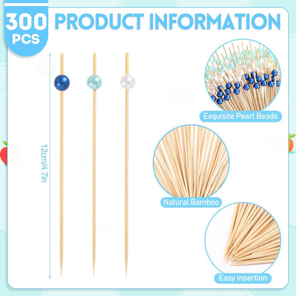 Reallnaive 600 Pcs Cocktail Pick Pearl Fancy Toothpick for Appetizer 4.7 Inch Long Skewer for Drink Fruit Food Bamboo Stick Wedding Bridal Shower Decoration Charcuterie Accessories (White)