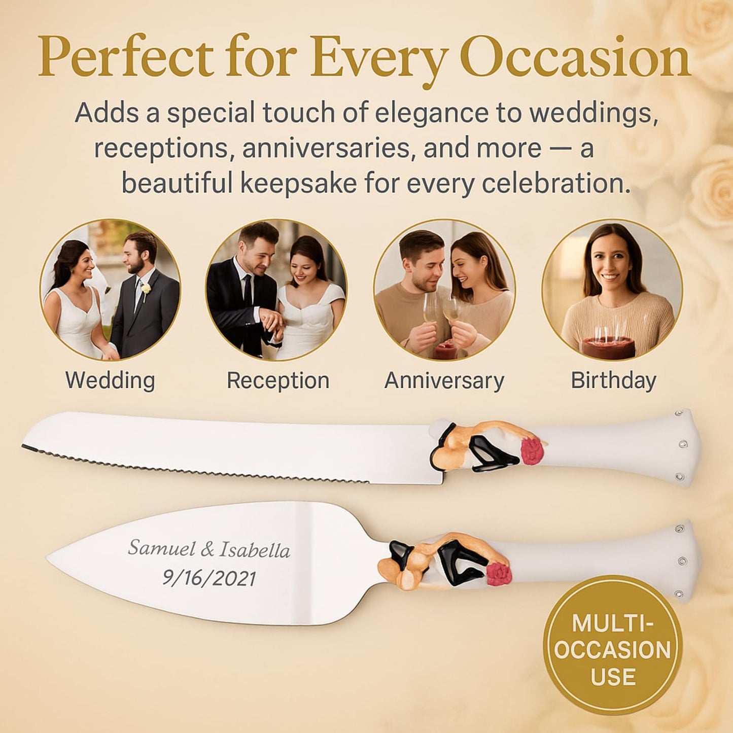 GIFTS INFINITY Personalized Wedding Cake Knife and Server Set with Engraving – Cake Cutting Utensil Set, Keepsake Gift for Wedding, Anniversary, Reception, Birthday & Other Occasions (CH-101WB)