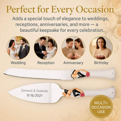 GIFTS INFINITY Personalized Wedding Cake Knife and Server Set with Engraving – Cake Cutting Utensil Set, Keepsake Gift for Wedding, Anniversary, Reception, Birthday & Other Occasions (CH-101WB)