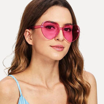 Matcheck 16 Heart Shaped Rimless Sunglasses Transparent Candy Colored Glasses Frameless Party Eyewear for Women