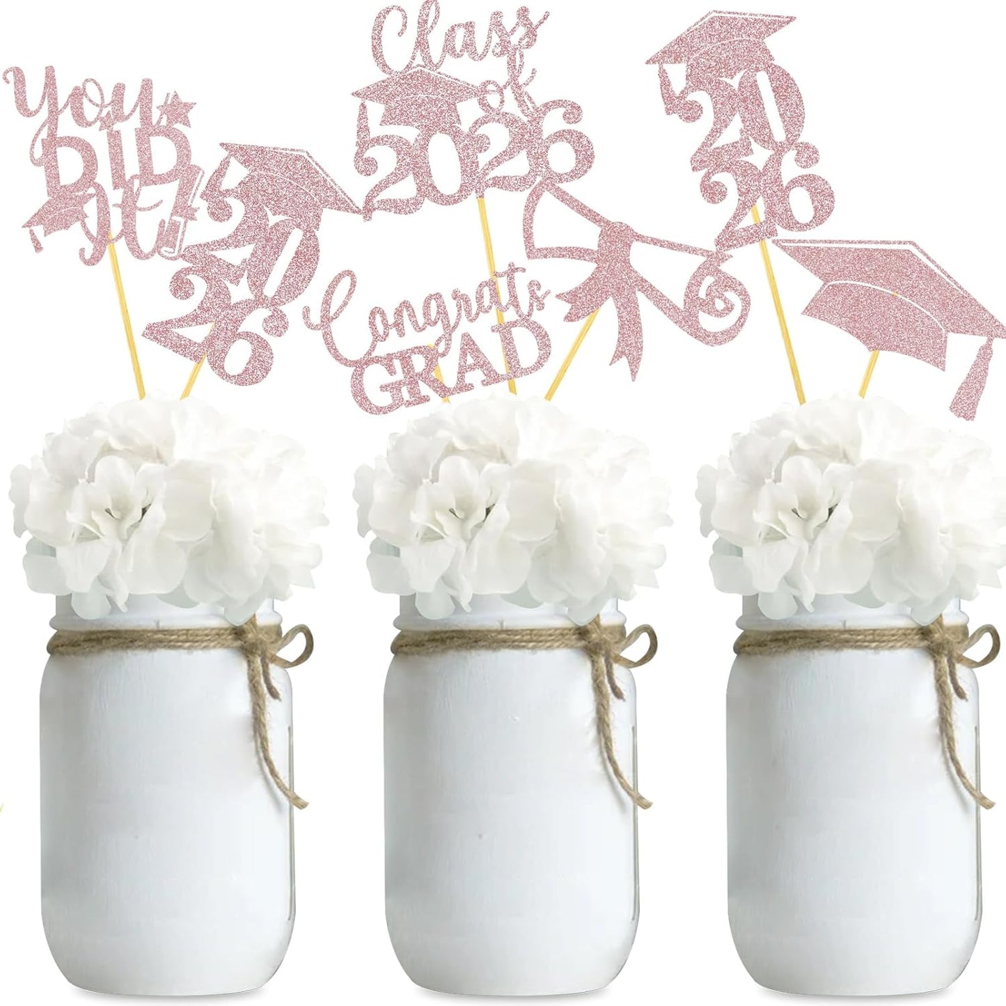 Graduation Centerpiece Sticks 24PCS Glitter Grad Picks Party Table Decor Senior High School College Sign Gold