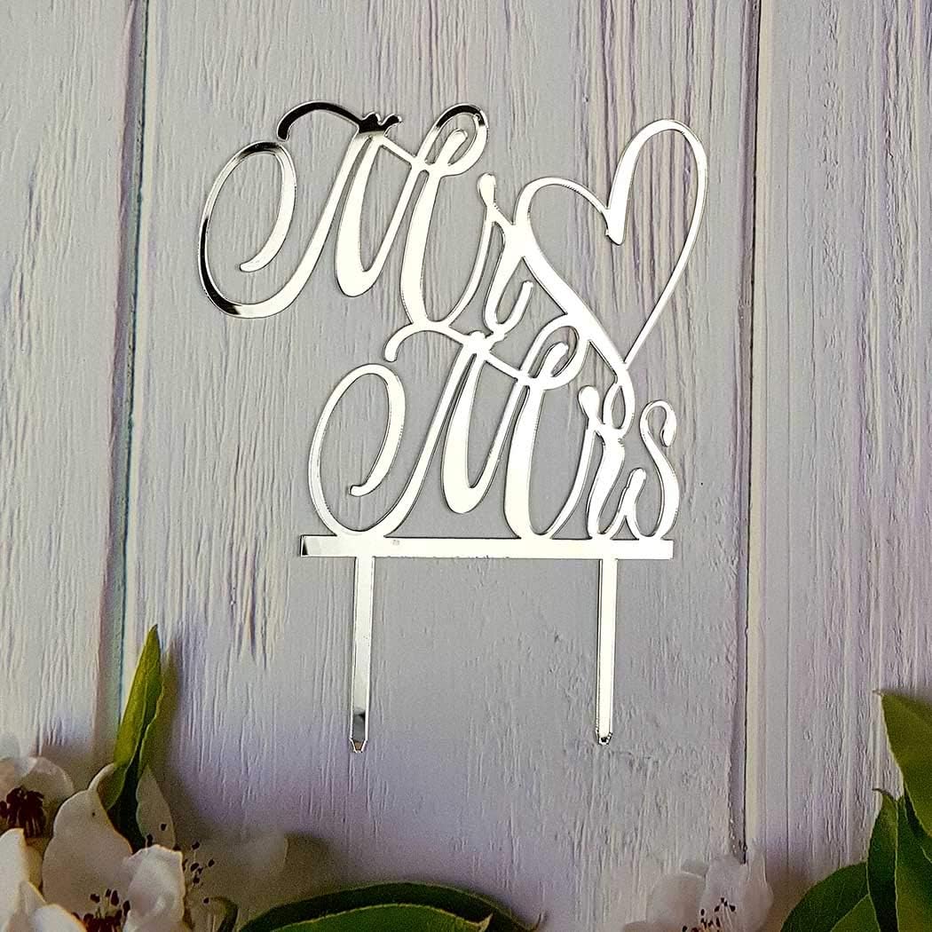 Mr and Mrs Cake Topper, Bride and Groom Sign Wedding, Engagement Cake Toppers Decorations (Mirror Gold Acrylic)