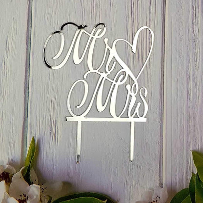 Mr and Mrs Cake Topper, Bride and Groom Sign Wedding, Engagement Cake Toppers Decorations (Mirror Gold Acrylic)