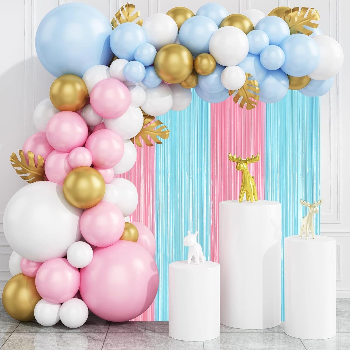 Voircoloria 3 Pack 3.3x8.2 Feet Gold Foil Fringe Backdrop Curtains, Tinsel Streamers, Fringe Backdrop for 2025 New Years Eve, Graduation, Birthday, Baby Shower, Gender Reveal, Disco Party - Colors A