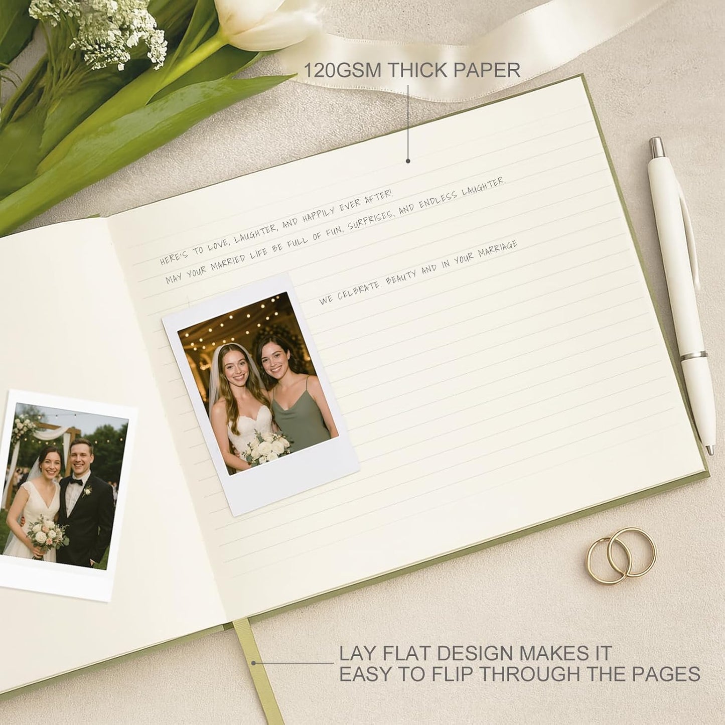 &And Per Se White Wedding Guest Book with Photo Spots – Elegant Hardcover Sign-in Book for Weddings, Baby Showers & Special Events – Blank & Lined Memory Keepsake Album