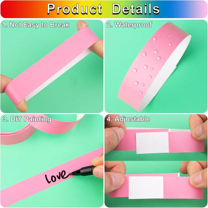 1200 Pcs Plastic Paper Wristbands for Events Neon Color Wrist Bands Concert Identification Wristbands Paper Bracelets Wristbands Party Hand Bands (Multicolor)