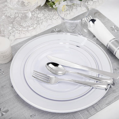 WELLIFE 350-Piece Gold Disposable Plates and Cutlery Set - Premium 10.25" Dinner Plates, 7.5" Dessert Plates, 9oz Cups & Cutlery for Weddings, Catering Events - 50 Guest Service - Elegant & Sturdy