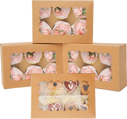qiqee White 6 Cupcake Boxes with Window Auto-pop up 30 Packs Cupcake Box 9.4"x6.1"x3.3" Bakery Boxes For Cupcakes Carrier, Cupcake Containers