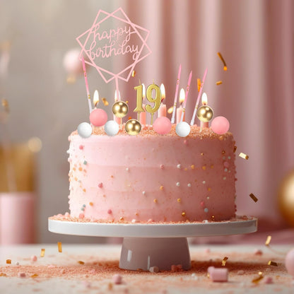 Yerliker 34 Pcs Happy Birthday Cake Toppers Decorations Birthday Candles DIY Cake Decor for Men Women Wedding Anniversary(Gold)