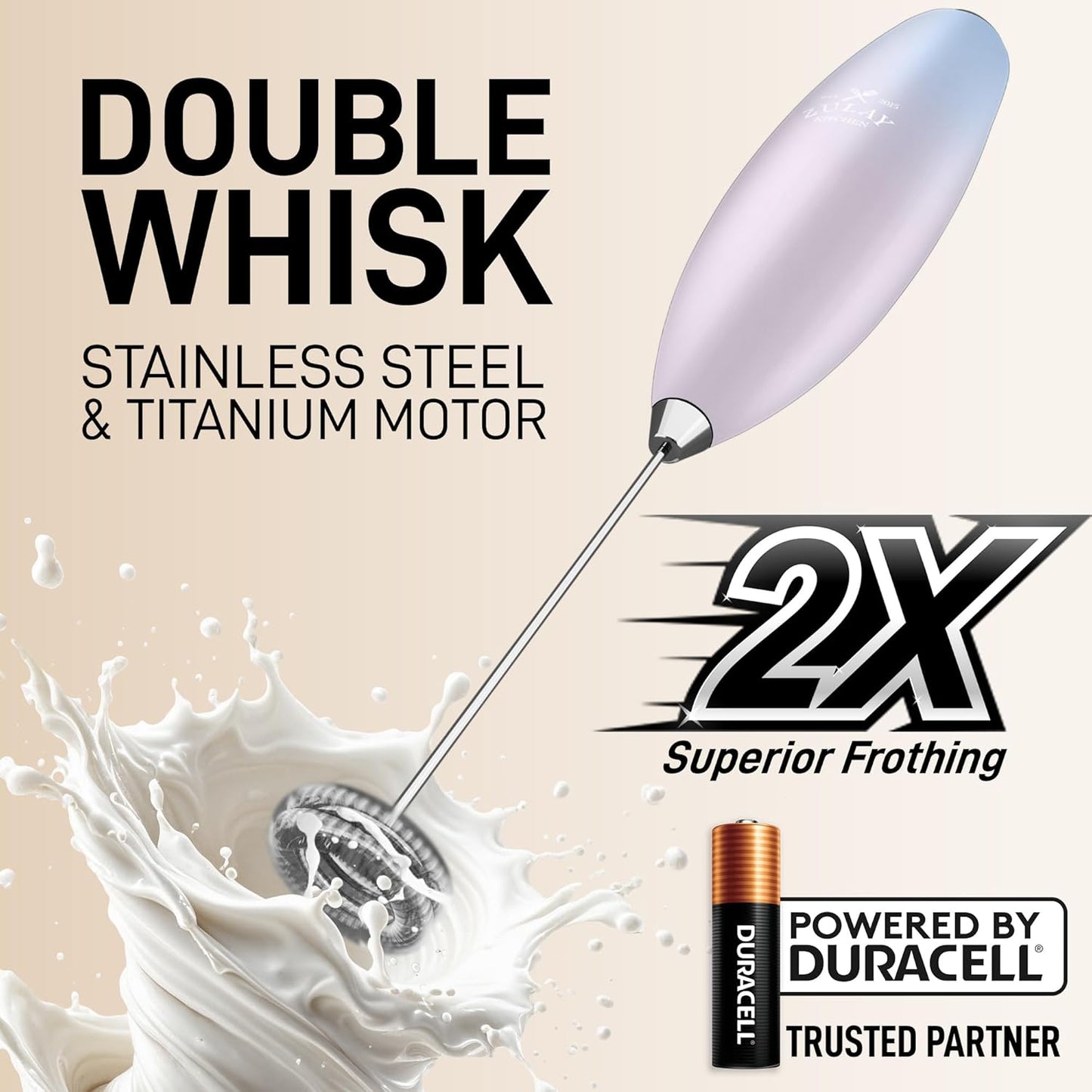 Zulay Kitchen Powerful Milk Frother Wand With Duracell Batteries - Ultra Fast Handheld Drink Mixer - Electric Whisk Foam Maker for Coffee, Lattes, Cappuccino & Matcha - Z1 Motor - Black - Colors B