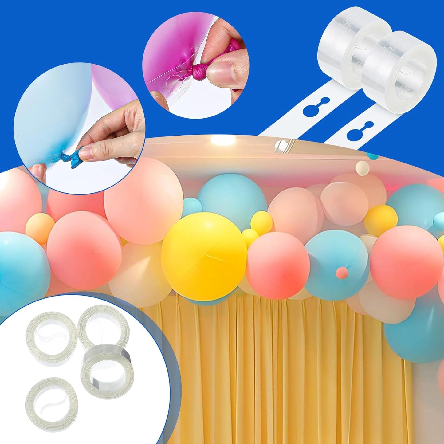 Balloon Decorating Strip, 10 Rolls 16.4ft Balloon Garland Tape Strips Balloons Arch Kit with Double-Sided Glue Point Dots for Party Wedding Birthday Decorations
