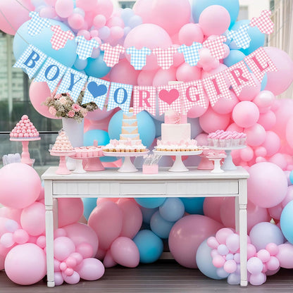 Hahafelt 1 Pcs Blue Gingham Welcome Baby Boy Banner for Baby Shower Party Decorations Pre Strung Gender Reveal Paper Banner for Table, Wall, Mantel Display Party Decor Supplies