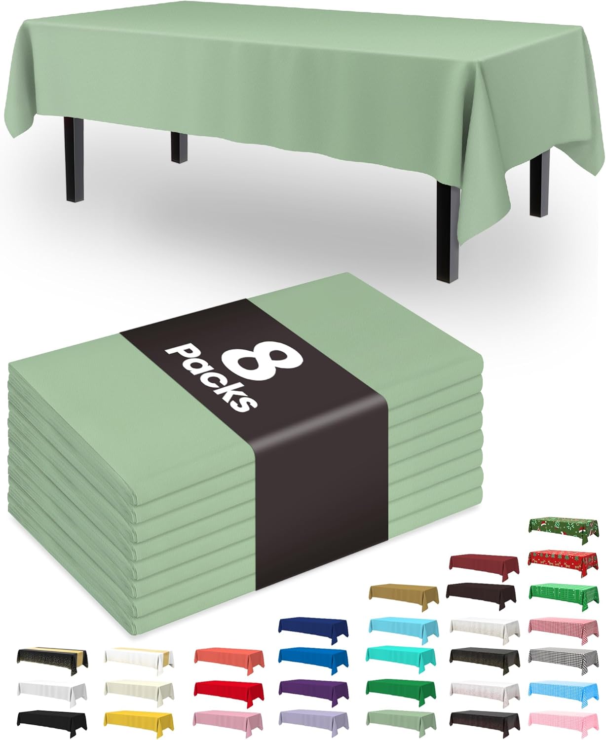 Pureegg Plastic Table Cloth Disposable 8 Pack, 54 x 108 Inch Table Cloths, Party, Picnic, Wedding, Decorative Tablecloths, Rectangle, White Plastic Cover, Leakproof & Sturdy, White