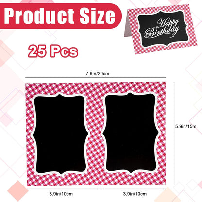 25 Pcs Picnic Party Decorations BBQ Party Decorations, Red Gingham Double Sided Cardboard Tent Cards for Table Number Food Labels Buffet Signs Wedding Baby Shower Event Decor Supplies