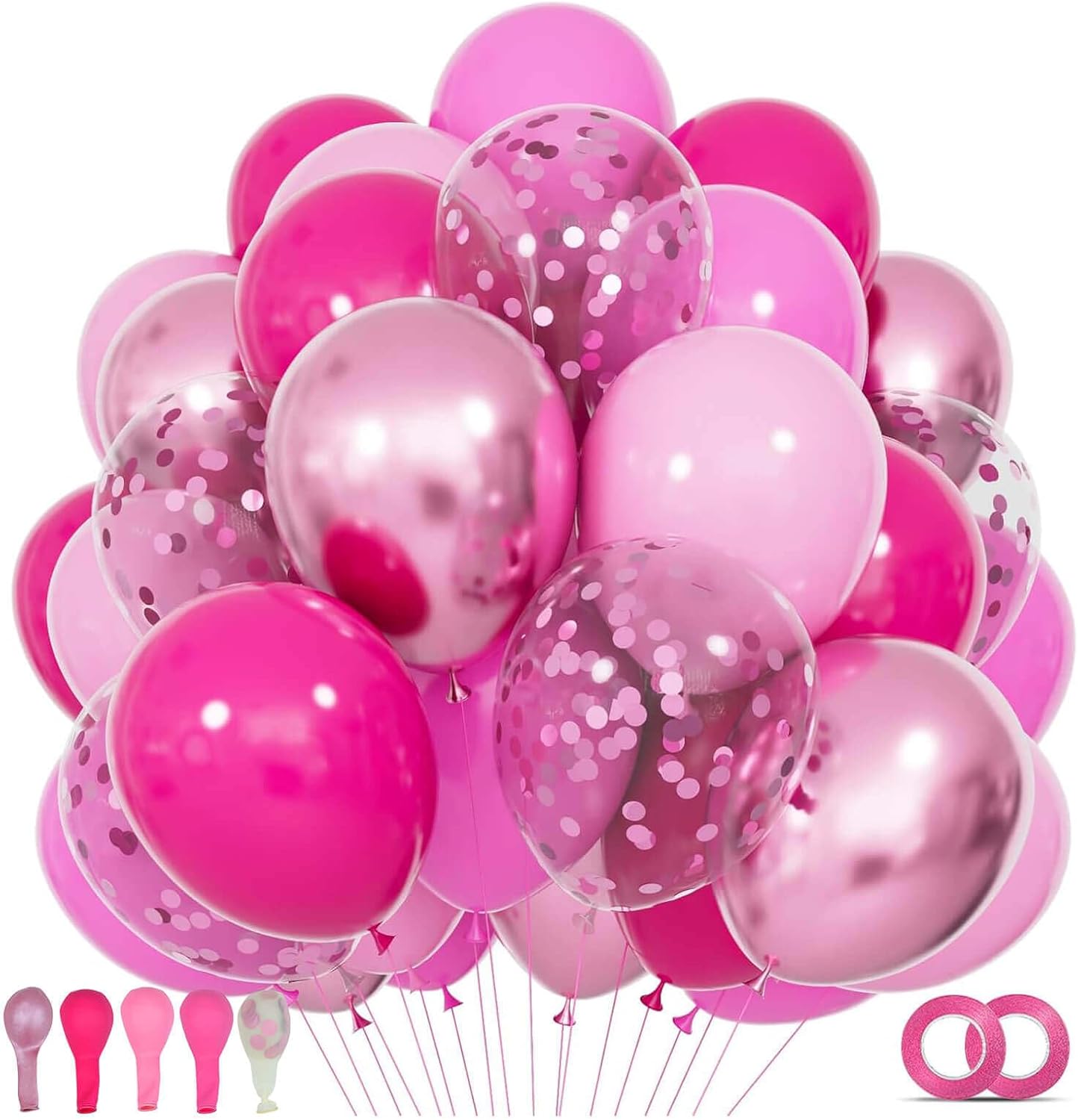 68Pcs Pink and Purple Balloons 12 Inch Metallic Purple Pink Latex Balloon Confetti ballons with Ribbons Party Balloons for Wedding Girls Birthday Baby Shower Decorations.