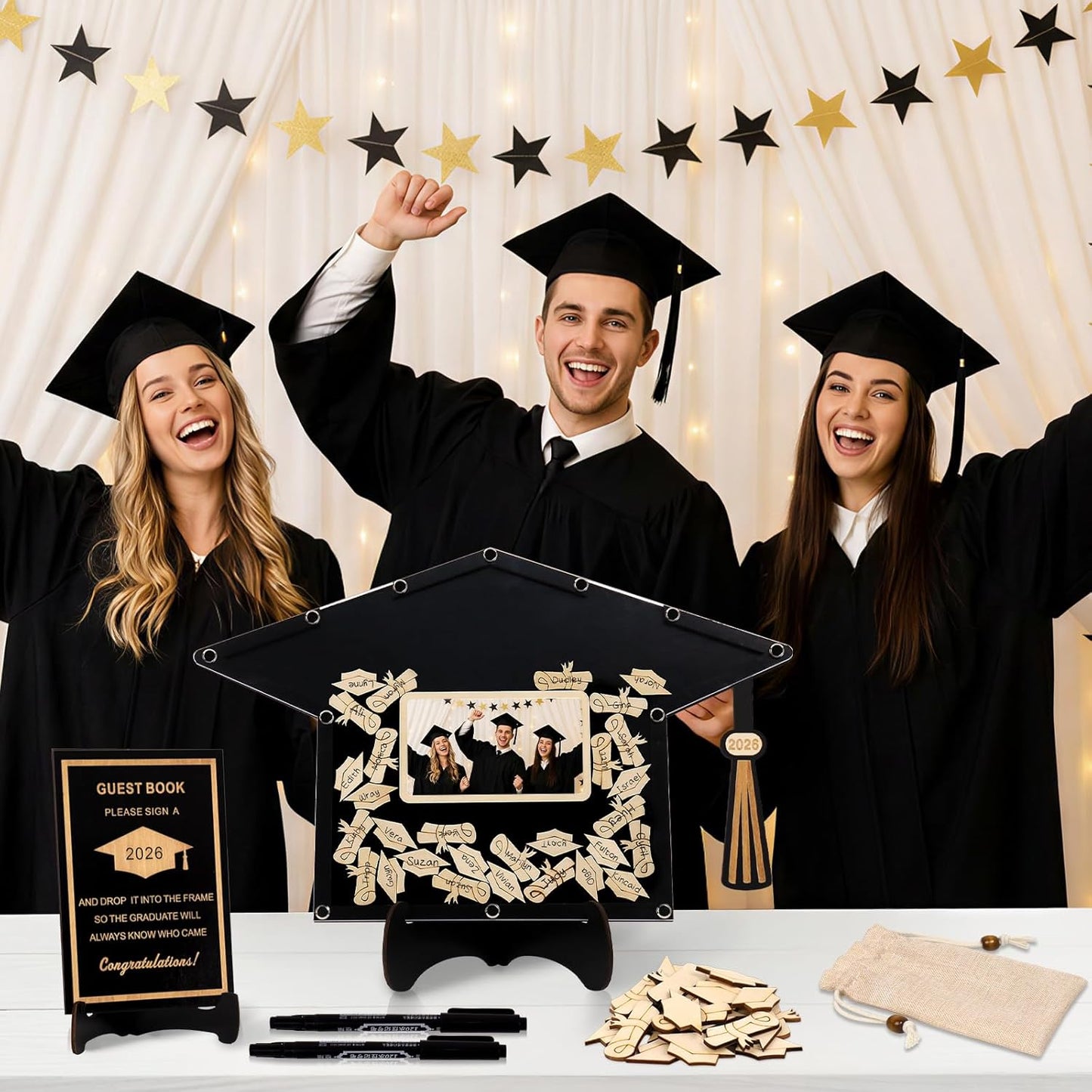 2026 Graduation Guest Book Alternative, Black Happy Graduation Party Decorations, Class of 2026 Congrats Graduates Signature Guestbook Gifts for College High School Students Friends Men Women