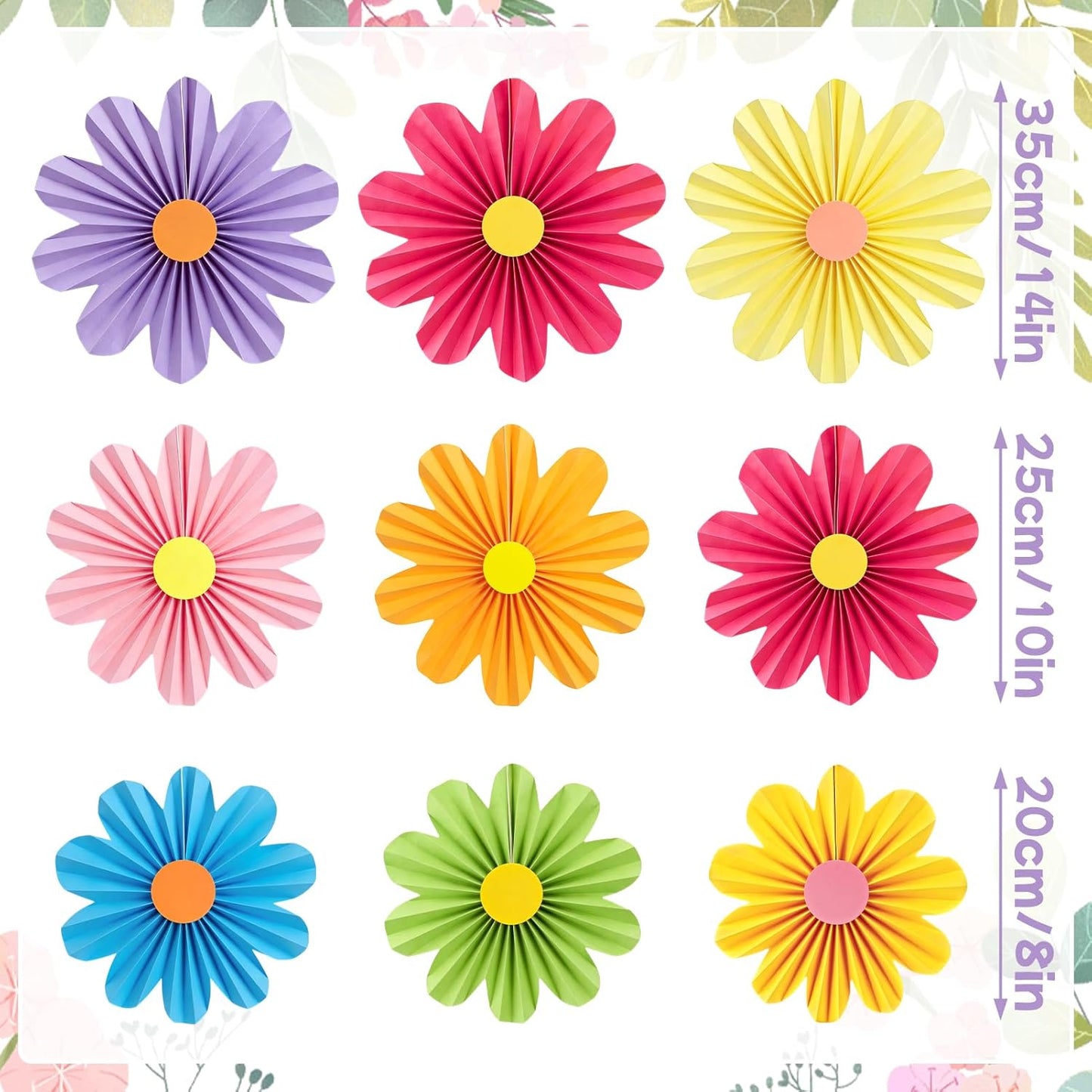 PAPER JAZZ Paper Flowers with Paper Fan Boho Hanging Decor Artificial Flowers Decorations for Wall Pink and Orange Party Decorations for Classroom, Beach Party, Summer Birthday Party Pack of 11.