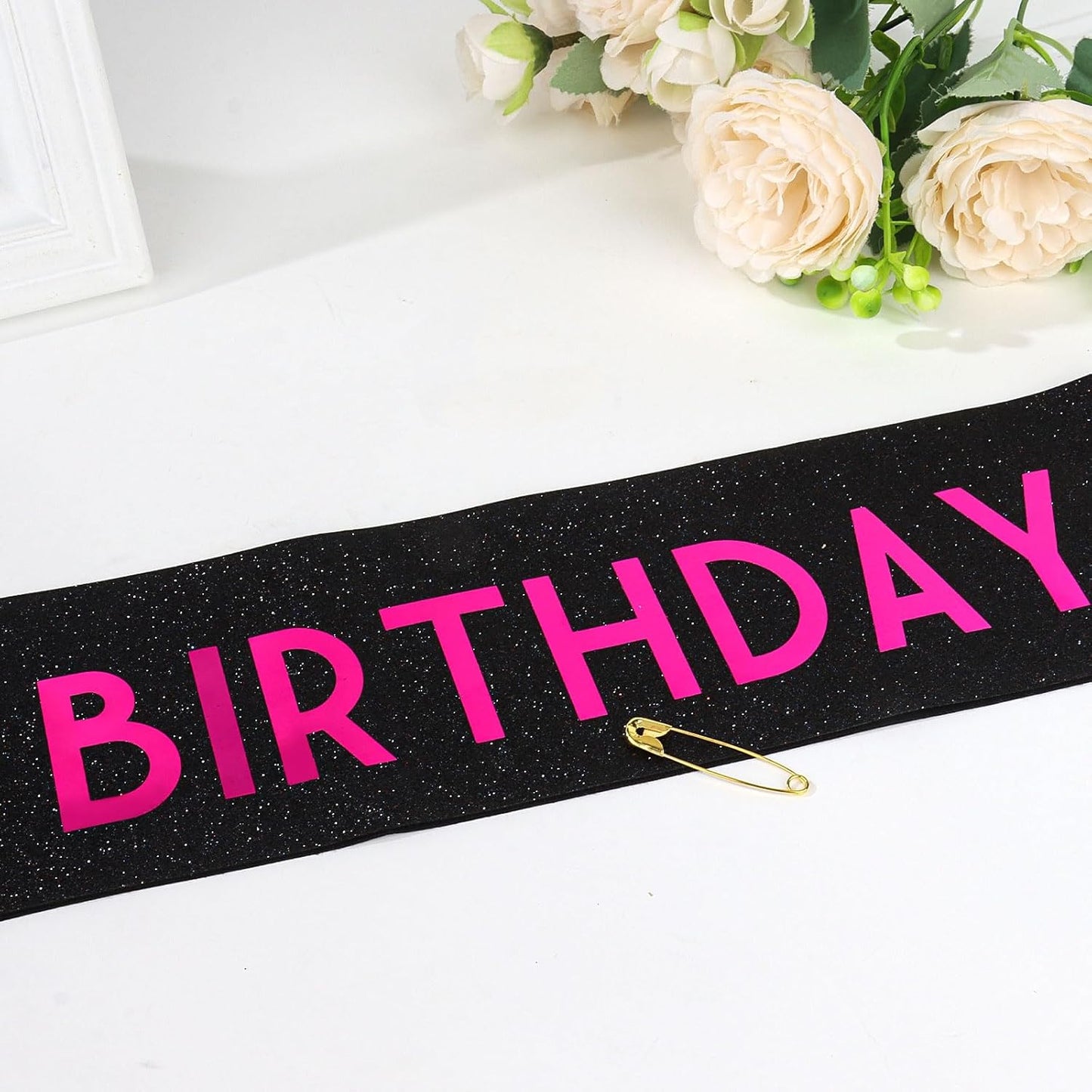 It's My Birthday Sash Black Glitter Sash with Hot Pink Foil Happy Birthday Decorations for Women Girls Men Boys Black Party Decorations