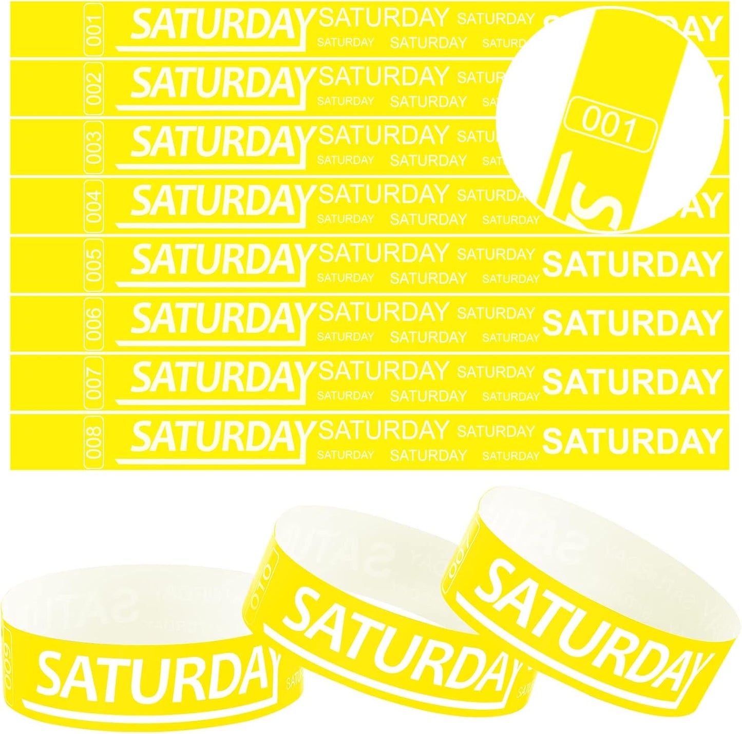 Henoyso 600 Pcs Saturday Paper Wristbands Event Admission Paper Bracelets Numbered Waterproof Party Armbands for Events Day of the Week(Red)