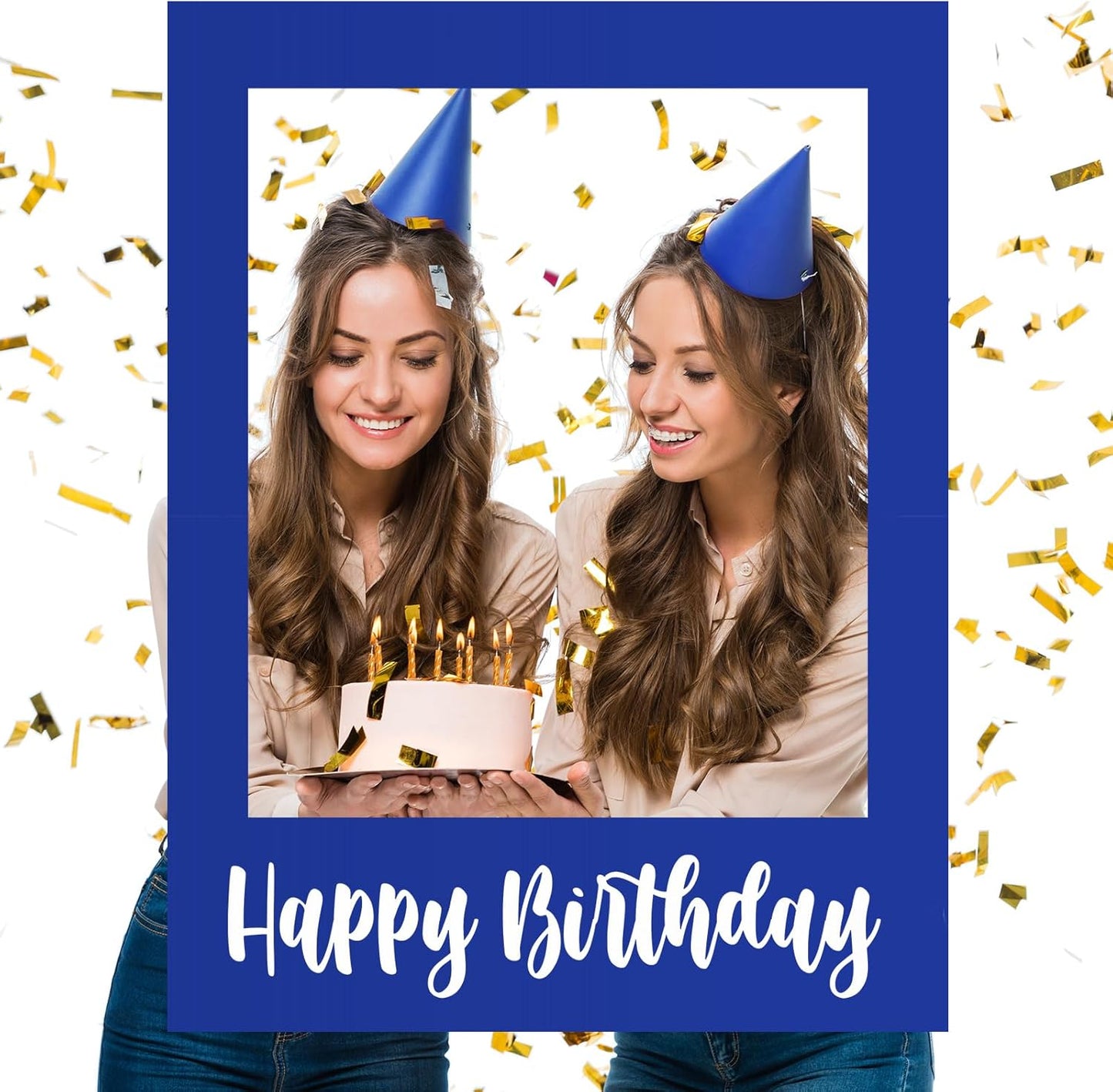 Beeveer 32 x 24 Inch Extra Large Happy Birthday Photo Booth Selfie Frame Props Picture DIY Cutouts Photo Backdrop Cardboard Props for Party Supplies Favors(Vertical,Shiny Gold)